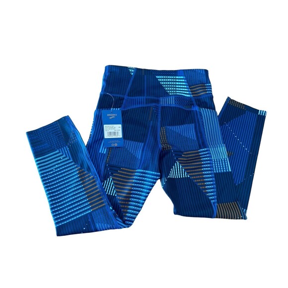 Brooks 221522 Method Women’s Small Leggings 3/4 Crop Tight NWT Blue Motion Print - Picture 2 of 14